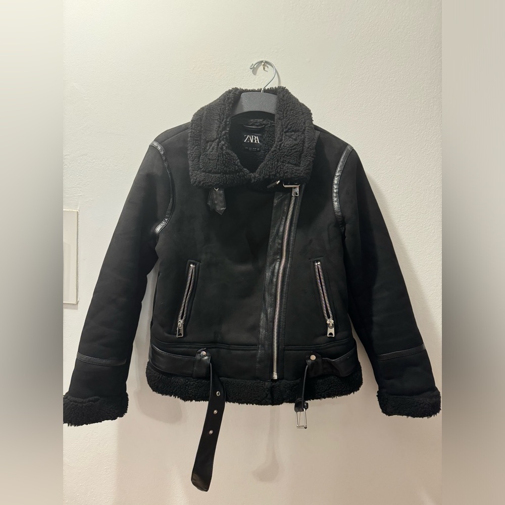 Shearling suede aviator jacket